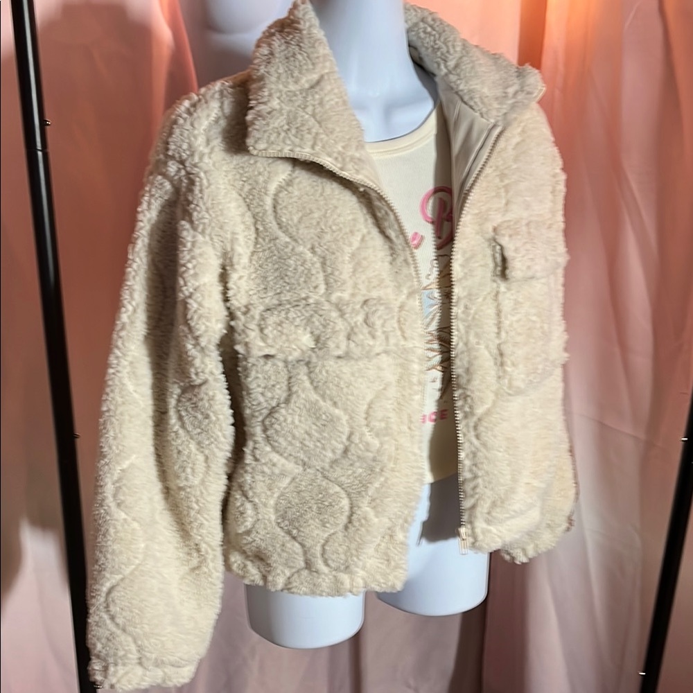 Sadie & Sage Cream Teddy Jacket with Stand-Up Collar